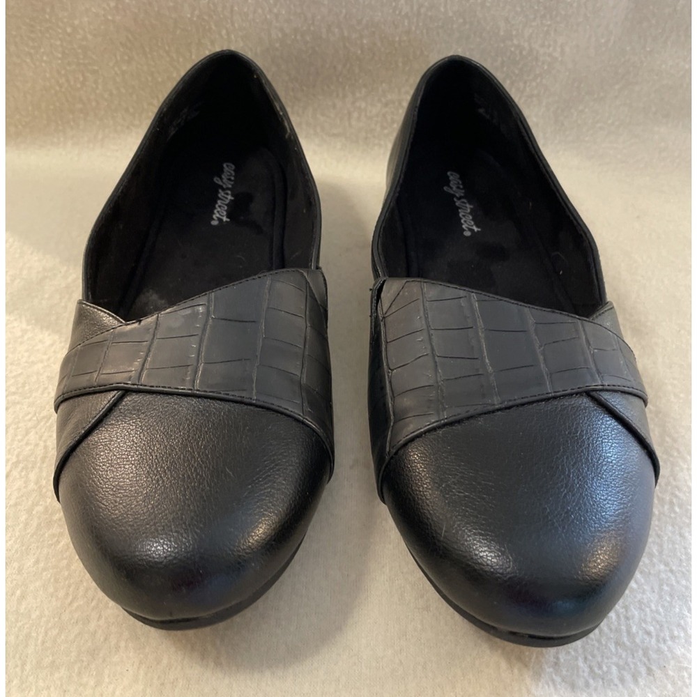 Easy Street Crisscross Slip On Black Ballet Flats Dress Comfort Shoes Womens 11M